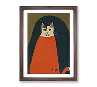 Boho Cat Framed Print | A3 Walnut Framed Wall Art | Ready to Hang | Bohemian Animal Picture | Living Room Bedroom Lounge Office