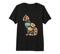 Boho cat Plants Tshirt Women Girl Men Flowers Kitty Cats Premium T-Shirt