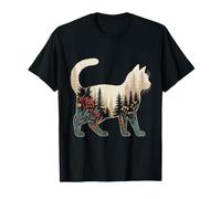 Boho Cat Silhouette Plants Floral Boho Flowers Cat Lover T-Shirt