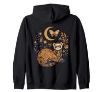 Boho Celestial Ferret Moon Floral Zip Hoodie