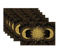 Boho Celestial Placemats Set of 6,Sun Moon Stars Heat Resistant Table Mats Washable Place Mats for Party Kitchen Farmhouse Home Dining Holiday Decor 12x18 Inch