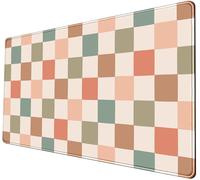 Boho Checkered Desk Mat, Retro Beige Plaid Mouse Pad Xl-31.5x15.7in-Desk Mousepad-Extended Aesthetic Keyboard Mouse Pad-for Kid Girl with Stitched Edges Non-Slip Office Decor