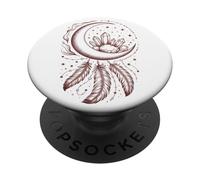 Boho Chic Celestial Crystal Moon Feather Women PopSockets Adhesive PopGrip