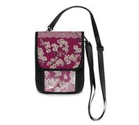 Boho Chic Cherry Blossom Lace Pattern Red Travel Wallet Passport Holder Neck Wallet Slim Lightweight Crossbody Bag with Adjustable Strap