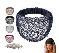 Boho Chic Crystal ＆ Pearl Headband, Hollow Elegant Floral Beaded Lace Head Coverings, Plum Blossom Fashionable Beadwork Flower Stretch Headband for Women & All Head Shapes (Navy, 1PC)