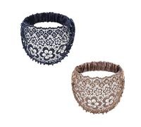 Boho Chic Crystal & Pearl Wide Headbands, Elegant Wide Floral Beaded Lace Headbands Hair Accessories, Vacations Daily Styling (2PCS-B)