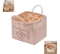 Boho-Chic Quilted Floral Storage Basket, Quilted Storage Basket, Car Storages Basket Quilteds, Laundry Basket with Handles, Large Capacity Collapsible Boho Fabric Organizer (A)