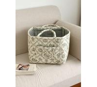 Boho-Chic Quilted Floral Storage Basket, Quilted Storage Basket, Storage Quilted Fabric Laundry Basket with Handles, Foldable Floral Organizer Bin for Home, Travel, Picnic, Shopping, Laundry (B)