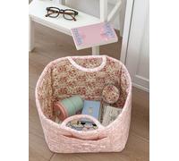 Boho-Chic Quilted Floral Storage Basket, Quilted Storage Basket, Storage Quilted Fabric Laundry Basket with Handles, Foldable Floral Organizer Bin for Home, Travel, Picnic, Shopping, Laundry (D)