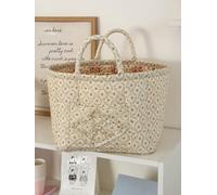 Boho-Chic Quilted Floral Storage Basket, Quilted Storage Basket, Storage Quilted Fabric Laundry Basket with Handles, Foldable Floral Organizer Bin for Home, Travel, Picnic, Shopping, Laundry (J)