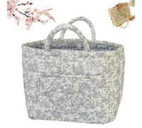 Boho-Chic Quilted Floral Storage Basket with Handles, Foldable Floral Organizer Bin, Portable Multi-functional Large Capacity Cloth Clothing Drawer Organizer for Car, Home, Picnic, Laundry (Style F)