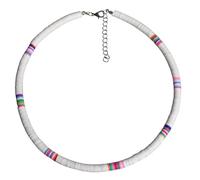 Boho Choker Necklace Polymer Clay Choker Heishi Surfer Choker Necklace Beach Party Necklace for Women Jewelry (White 6mm)