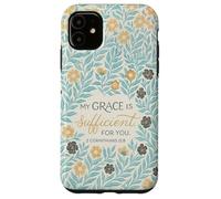 Boho Christian Bible Verse 2 Corinthians 12 9 Teal Floral Case for iPhone 11