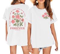 Boho Christian Shirts for Women Oversized Vintage Floral Tshirt Religious Jesus Tees Bible Verse Short Sleeve Faith Tops, White, M