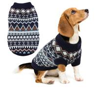 Boho Christmas Dog Sweater - Ugly Sweaters for Small & Medium Dogs Girl Boy, Warm Clothing Knit Pullover with Leash Hole, Stylish Winter Outfit for Holiday, Navy Blue L