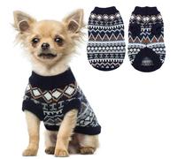 Boho Christmas Dog Sweater - Ugly Sweaters for Small & Medium Dogs Girl Boy, Warm Clothing Knit Pullover with Leash Hole, Stylish Winter Outfit for Holiday, Navy Blue XS