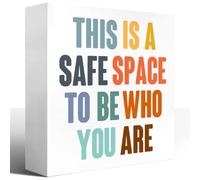 Boho Classroom Decor,This Is Safe Space to Be Who You Are Wood Box Sign,Mental Health Wooden Block Sign for Classroom Kid Room Therapy Office Desk Decor 5x5 Inch