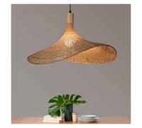 Boho Coastal Chandelier Natural Rattan Shade Fixtures, Modern Hanging Hand-Woven Rustic Pendant Light for Dining Room, Kitchen, Restaurant, One-Light(15.7in)