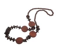 Boho Coconut Necklace with Natural Wood and Coconut Shell Beads, Long Comfortable Geometric round Design, Vintage Ethnic Charm for Summer and Daily Attire