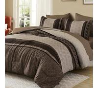 Boho Comforter Set King Size,Light Brown Striped Bed in a Bag,Fall Plaid Comforter and Sheet Set,Soft Microfiber Complete Bedding Sets
