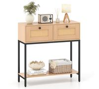 Boho Console Table Natural 2-Tier Modern Narrow Entryway Table