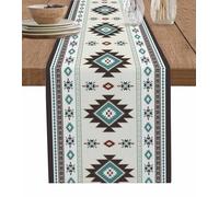 Boho Cotton and Linen Table Runner, Kitchen Table Runners for Family Dinner, Banquet, Parties and Celebrations, Country Farmhouse Style Abstract Floral Table Decor, 13 x 90 inch