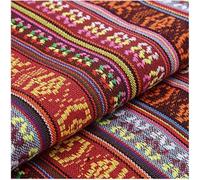Boho Cotton Fabric for DIY Sewing,Ethnic Pattern Upholstery Material by The Metre,150cm Wide Vintage Geometric Fabric for Quilting Clothing (Red1)