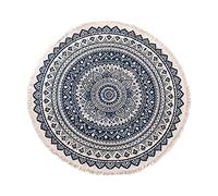 Boho Cotton Mandala Round Area Rug for Bedroom Living Room with Bohemian Floral Pattern Hand Woven Circle Carpet with Tassels Fringe Vintage Washable Anti-Slip Floor Mat,Black,150cm