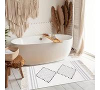 Boho Cotton Off White Rug 60 x 90 cm Moroccan Woven Fringe Throw Rug Tassels Machine Washable Welcome Door Mat Small Tribal Decorative Floor Rug for Bathroom Hallway