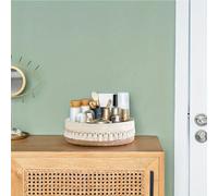 Boho Cotton Rope Storage Basket - Woven Tassel Decorative Organizer for Home Bedroom or Makeup Desk 27.9 X 27.9 X 7.9 Cm Natural for Featherweight Sustainable (White/Coffee)(Card Spelled White)