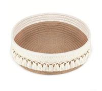 Boho Cotton Rope Storage Basket - Woven Tassel Desk Organizer for Makeup Toys Blankets Laundry Home Decorative Storage Bin 27.9 X 27.9 X 7.9 Cm White or Coffee(Card Spelled White)