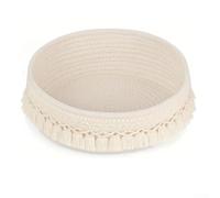 Boho Cotton Rope Storage Basket - Woven Tassel Desk Organizer for Makeup Toys Blankets Laundry Home Decorative Storage Bin 27.9 X 27.9 X 7.9 Cm White or Coffee(White)