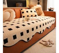 Boho Couch Cover For 2 Cushion Couch, Thick Chenille Sectional Sofa Cover, Check Plaid Geometric Washable Modern Furniture Protector Sofa Slipcover, Jacquard Non Sl(Size:90x160cm(35x63in),Color:Black)