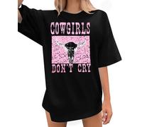 Boho Cow Skull Shirts Women Cowgirl Tshirts Western Rodeo Graphic Tees Vintage Country Outfit Bull Skull Casual Tops, Black, XL