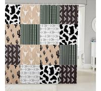 Boho Cowboy Shower Curtain with Hooks Cactus Aztec Bull Skull Stripes Bath Curtain for Kids Girls Boys Cow Print Patchwork Grid Waterproof Shower Curtains Brown Yellow Bathroom Curtains 72Wx78L inch