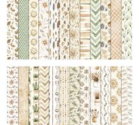 Boho Cream Scrapbook Paper Pad 12x12 Inch - 24 Sheets Double-Sided Neutral Beige Decorative Craft Paper,Bohemian Sun Cactus Grass Patterned Cardstock,Scrapbook Background Pages for Photo Albums