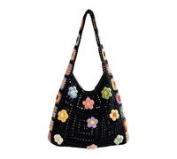 Boho Crochet Bag, Flower Knit Handbag Tote, Handmade Beach Bag with Floral Pattern Style, Soft Yarn Fabric Woven Bags, Casual Chic Summer Design, Commuting Travel Use Bags