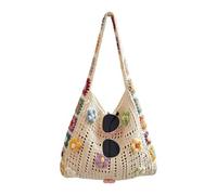 Boho Crochet Bag, Flower Knit Handbag Tote, Handmade Beach Bag with Floral Pattern Style, Soft Yarn Fabric Woven Bags, Casual Chic Summer Design, Commuting Travel Use Bags