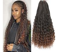 Boho Crochet Braids Human Hair Mixed Pre Looped Goddess Box Crochet Hair with Curls Ends Boho Braids for Black Women 7 Packs 1B/30#, 20 Inch