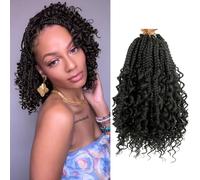 Boho Crochet Braids Pre Looped with Curly Ends 8 Inch Goddess Bohemian Braids Crochet Hair for Black Women Synthetic 3 x Boho Crochet Hair Extensions Pre Curly #2 8 Pack