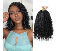 Boho Crochet Braids Pre Looped with Curly Ends Jet Black 8 Inch Goddess Bohemian Braids Crochet Hair for Black Women Synthetic 3 x Boho Braids Crochet Hair Extensions
