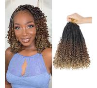 Boho Crochet Braids with Curly Ends, 8 Inch Goddess Box Crochet Hair for Black Women, 3 x Boho Crochet Braids, Pre Looped Ombre Color, 8 Packs (1B-30-27)