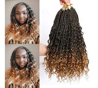 Boho Crochet Braids With Curly Ends-Crochet Box Braids Crochet Hair for black women Goddess Box Braids Boho Braids Crochet Hair Pre Looped (14(8Packs), 1B/27#)