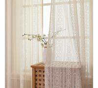 Boho Crochet Curtains for Living Room and Doors - Shabby Chic Lace Window Drapes, Vintage Geometric Macrame Net Curtains, Sheer Liner for Bedroom, Rustic Style (Beige, 2 Panels)-55x102 inch