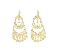 Boho Crystal Chandelier Hoop Earrings for Women - Tiered Flower Tassel Drop Dangle Hoops, Gold/Silver Indian Jhumka Jewellery for Weddings & Festivals (7.2cm) (Gold)