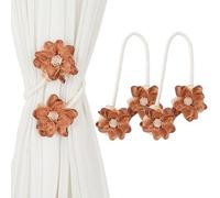 Boho Curtain Tiebacks Brown Flower 2 Pieces Set Adjustable | Buckle Floral Curtain Holders Clips and Rope Country House Decor