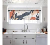 Boho Curtain Valances for Windows,Abstract Modern Geometric Leaf Textured Light Beige Rod Pocket Kitchen Sheer Valance Bedroom Living Room Bathroom Toppers Short Curtain,54"x18" Window Treatments