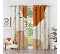 Boho Curtains 90x90 - Boho Curtains - Abstract Face Line Art Minimalist Blackout Curtains 46 x 72 Inch (Width x Drop) 2 Panels, Neutral Artistic Eyelet Curtains & Drapes