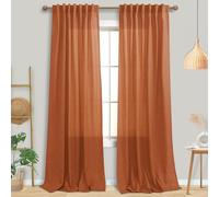 Boho Curtains - Burnt Orange 96 Inch Long 2 Panel Set, Fall Bohemian Farmhouse MCM Mid Century Modern Sheer Linen Eclectic Curtains for Sliding Door Dining Room, Dark Orange