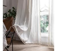 Boho Curtains Semi-Blackout Window Curtains 63 Inch 2 Panels for Living Room Embroidery Linen Cotton Tassels Off White Light Filtering Farmhouse Curtains for Bedroom Rod Pocket Draperies 55" Wx 63" L